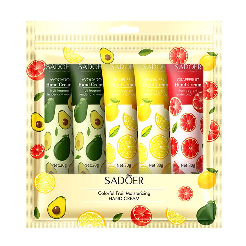 5Pcs/Set SADOER Fruit Plant Fragrance Hand Cream Sets Moisturizing Repair anti Dry Hand Lotion Sets Hands Skin Care Products