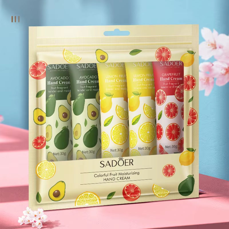 5Pcs/Set SADOER Fruit Plant Fragrance Hand Cream Sets Moisturizing Repair anti Dry Hand Lotion Sets Hands Skin Care Products