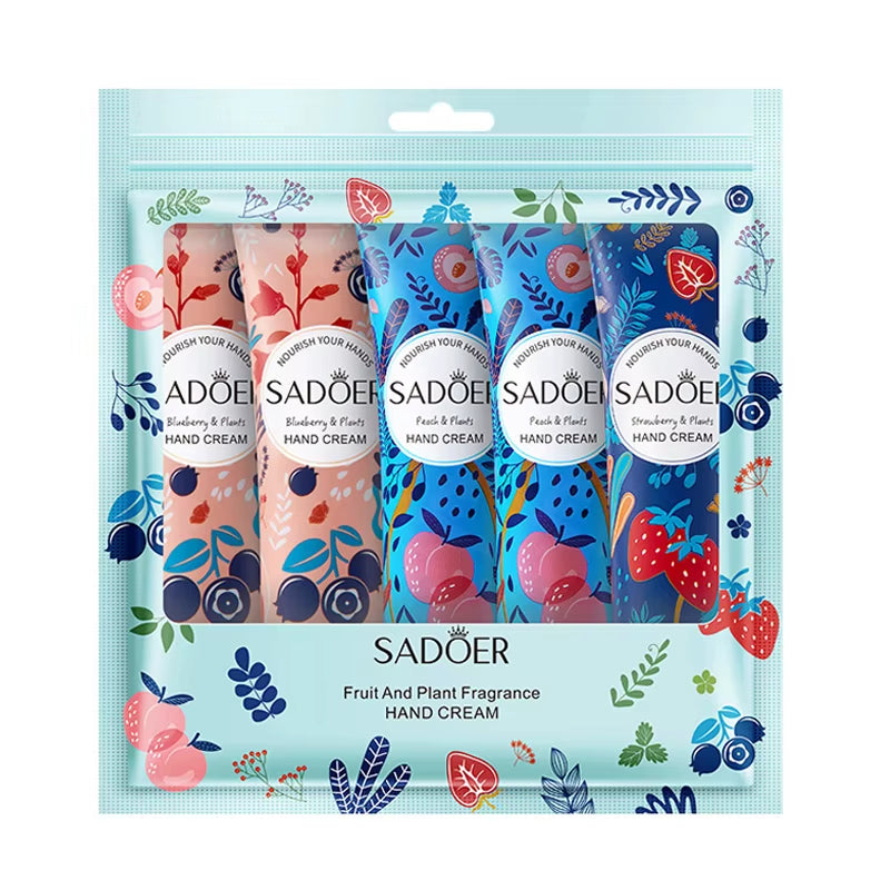 5Pcs/Set SADOER Fruit Plant Fragrance Hand Cream Sets Moisturizing Repair anti Dry Hand Lotion Sets Hands Skin Care Products